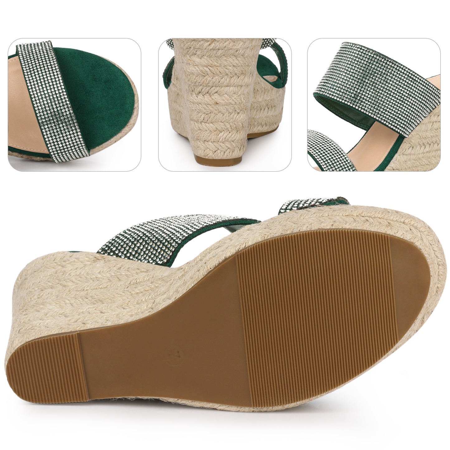 Women Platform Rhinestones Espadrille Wedge Sandals