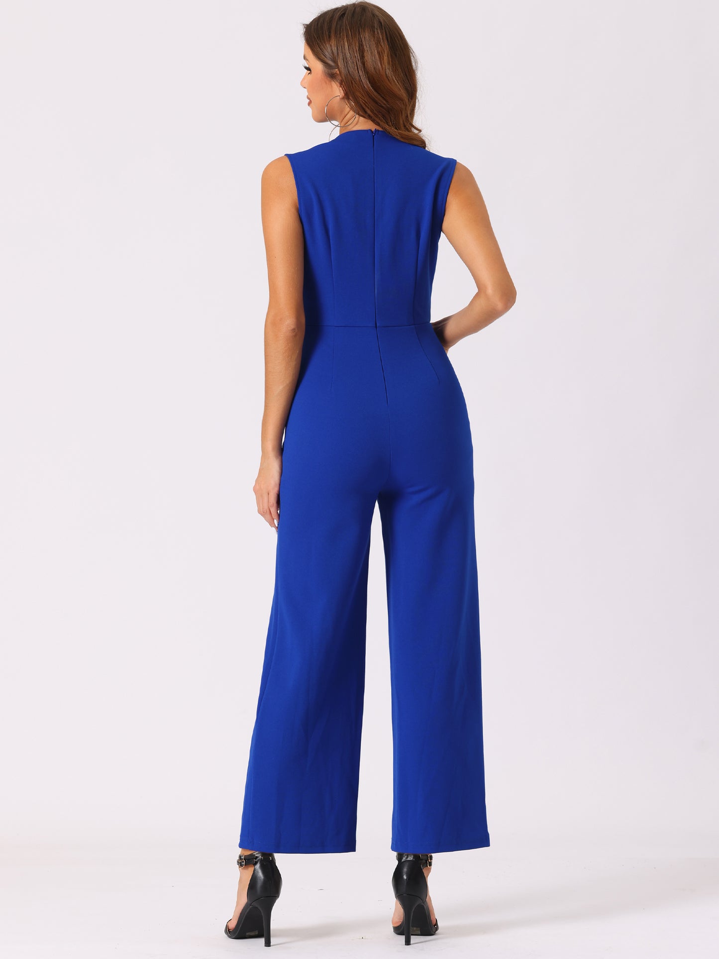 Women's Elegant Jumpsuit V Neck Wrap Front High Waist Wide Leg Long Pants Jumpsuits