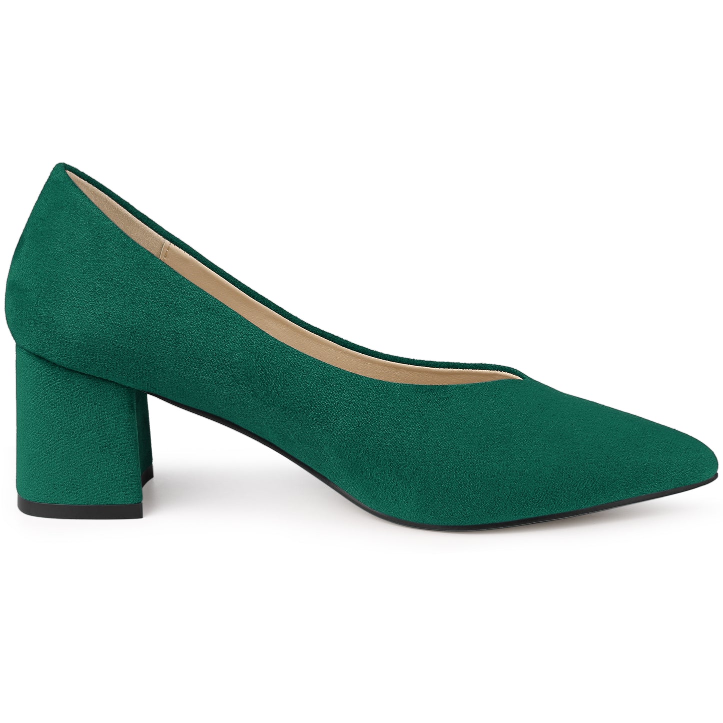 Women's Pointy Toe Slip on Low Heel Pump Chunky Heels Pumps