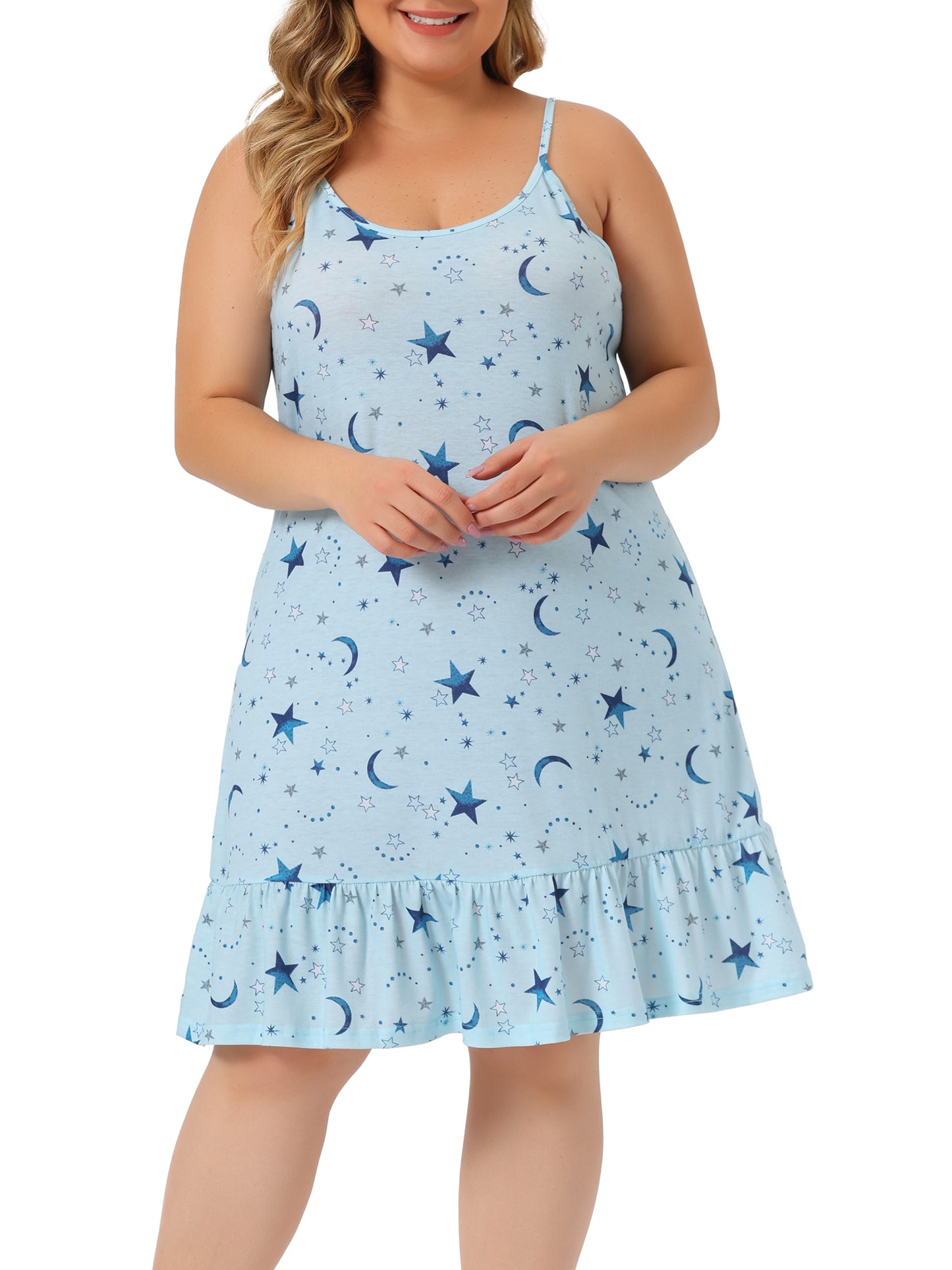 Camisón de talla grande para mujer, ropa de dormir con tirantes estampados, lencería