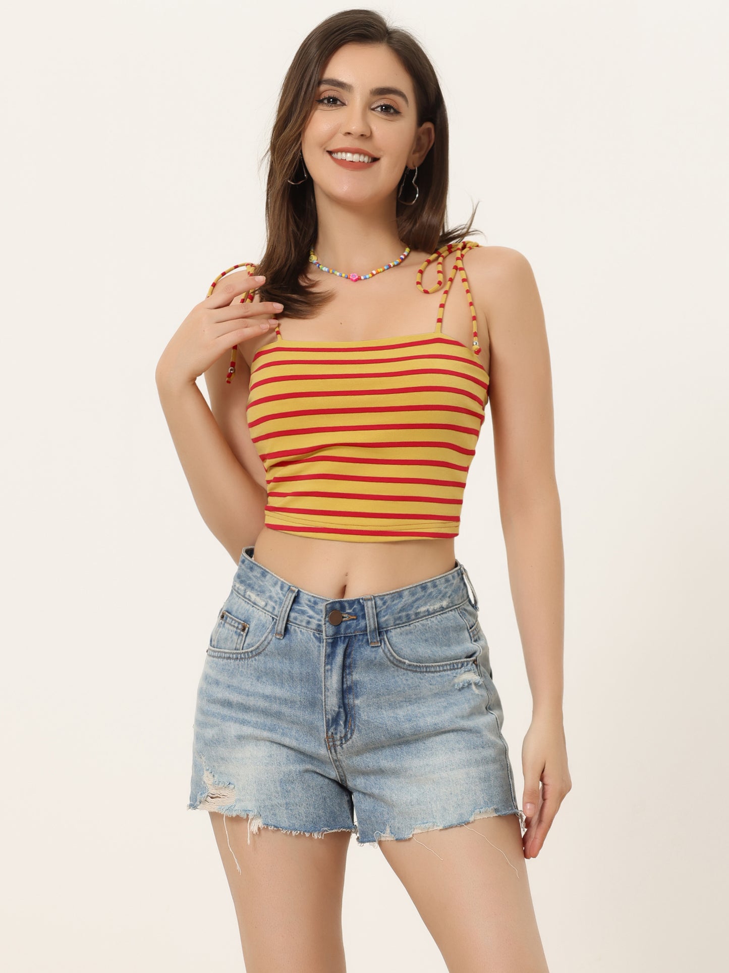 Women's Cami Tube Top Tie Spaghetti Straps Sleeveless Summer Crop Top