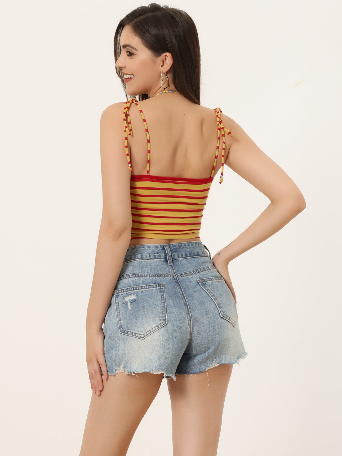 Women's Cami Tube Top Tie Spaghetti Straps Sleeveless Summer Crop Top