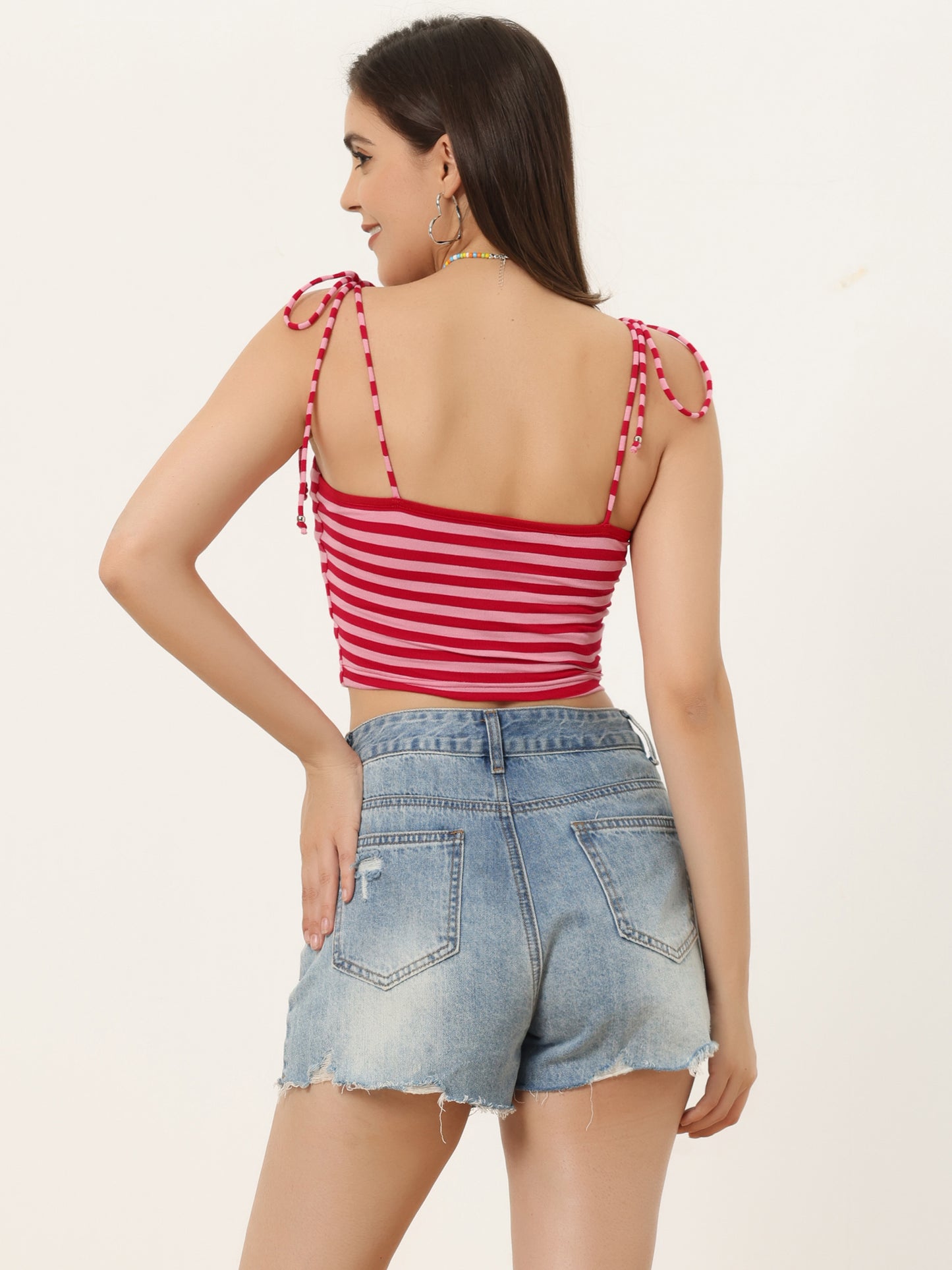 Women's Cami Tube Top Tie Spaghetti Straps Sleeveless Summer Crop Top (Available in Plus Size)