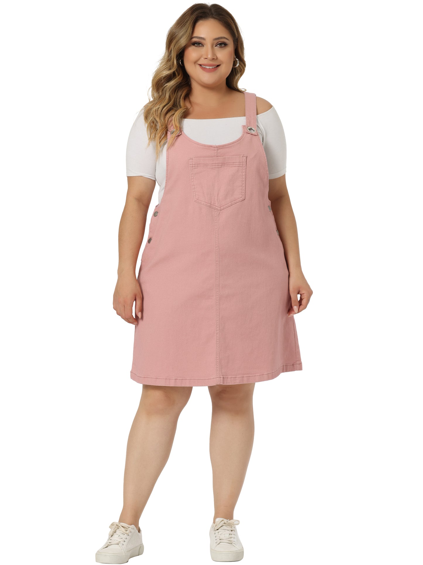 Vestido de mezclilla con tirantes y falda tipo jersey para mujer, talla grande