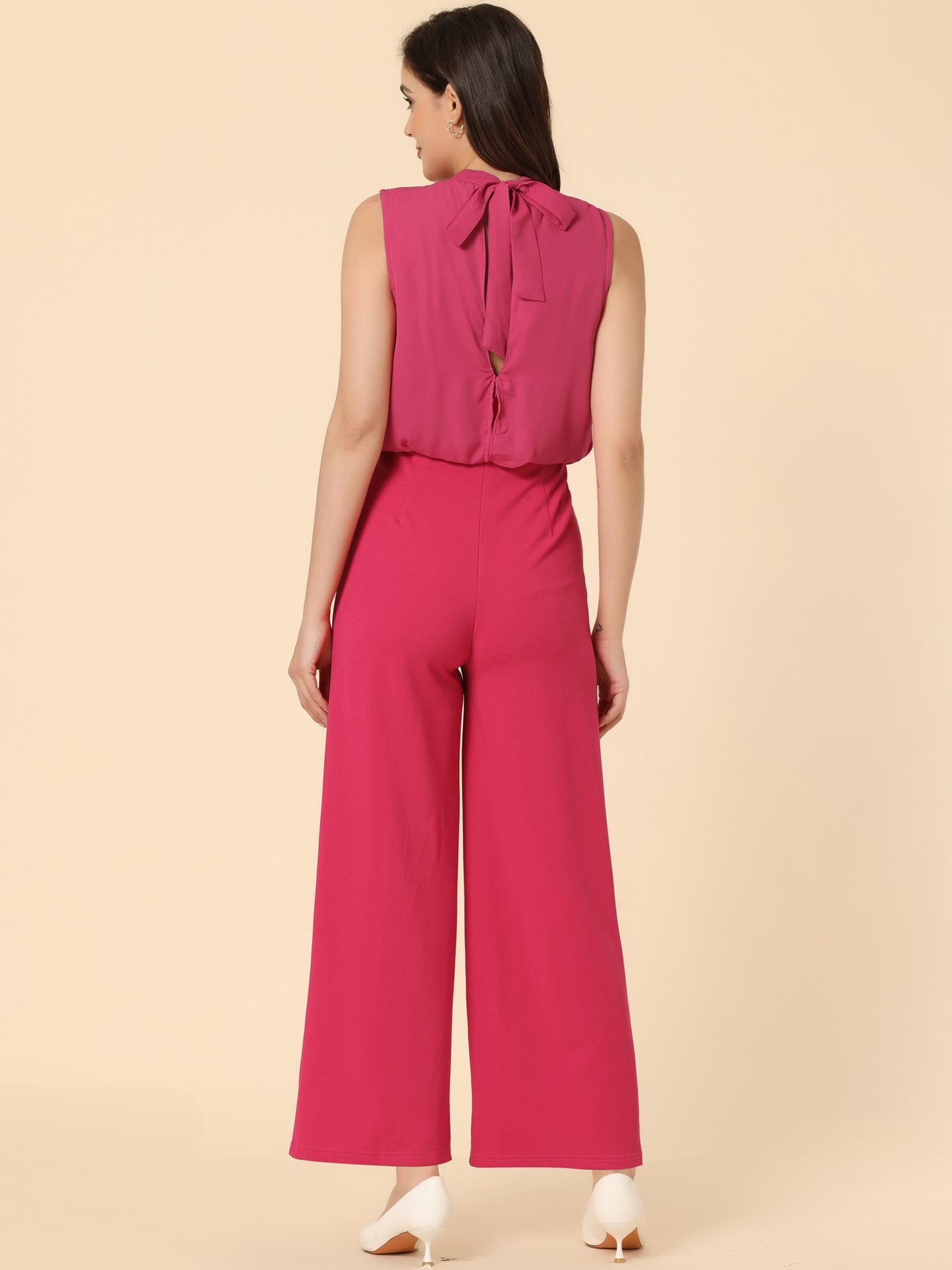 Women's Business Casual Work Sleeveless Jumpsuit High Waist Wide Flare Leg Romper