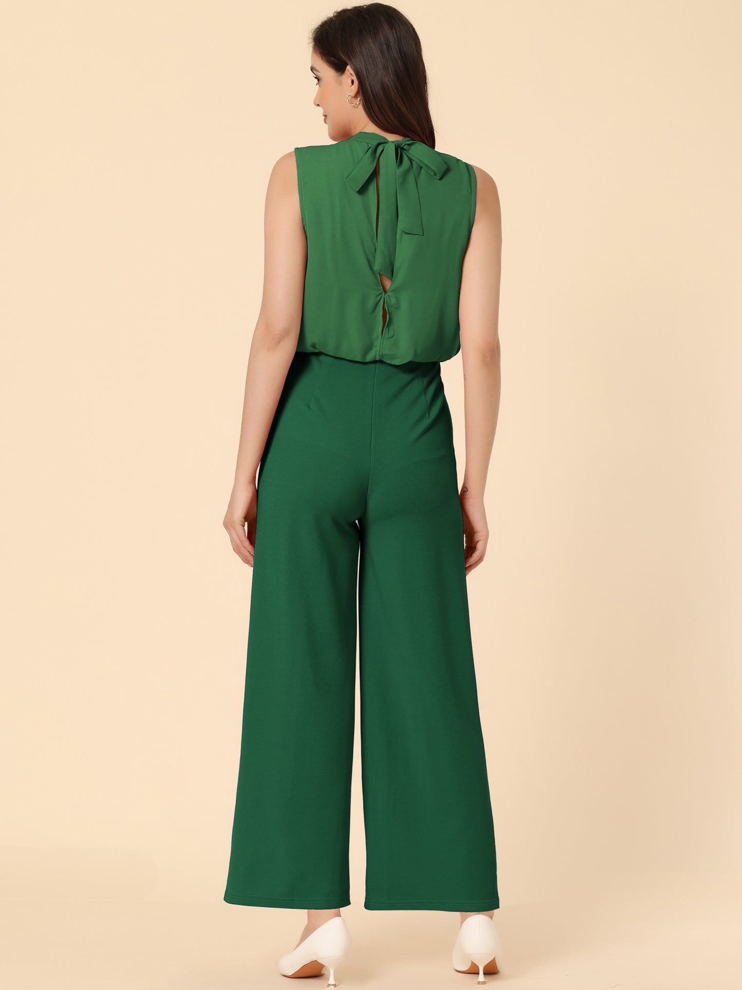 Women's Business Casual Work Sleeveless Jumpsuit High Waist Wide Flare Leg Romper