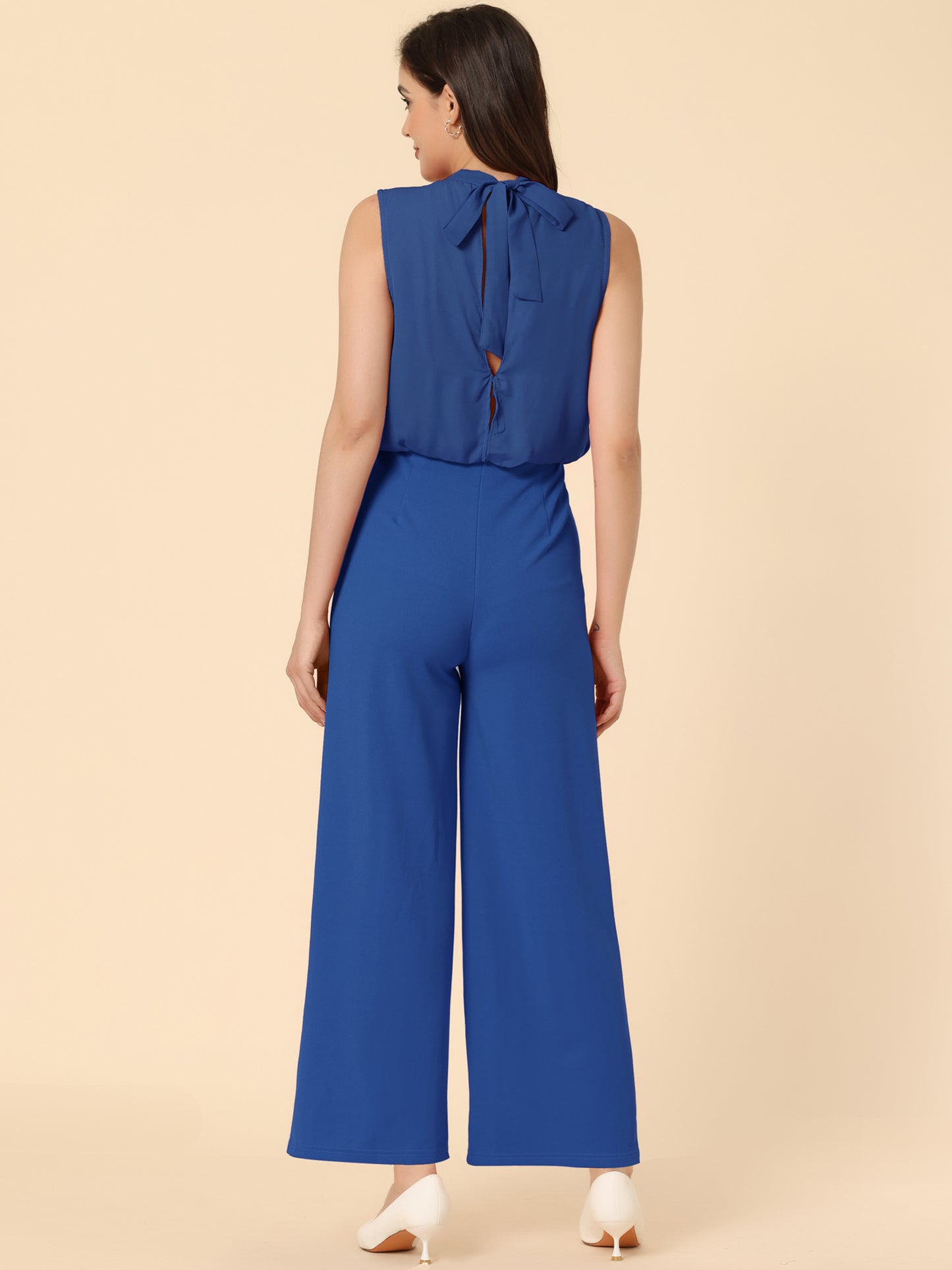 Women's Business Casual Work Sleeveless Jumpsuit High Waist Wide Flare Leg Romper