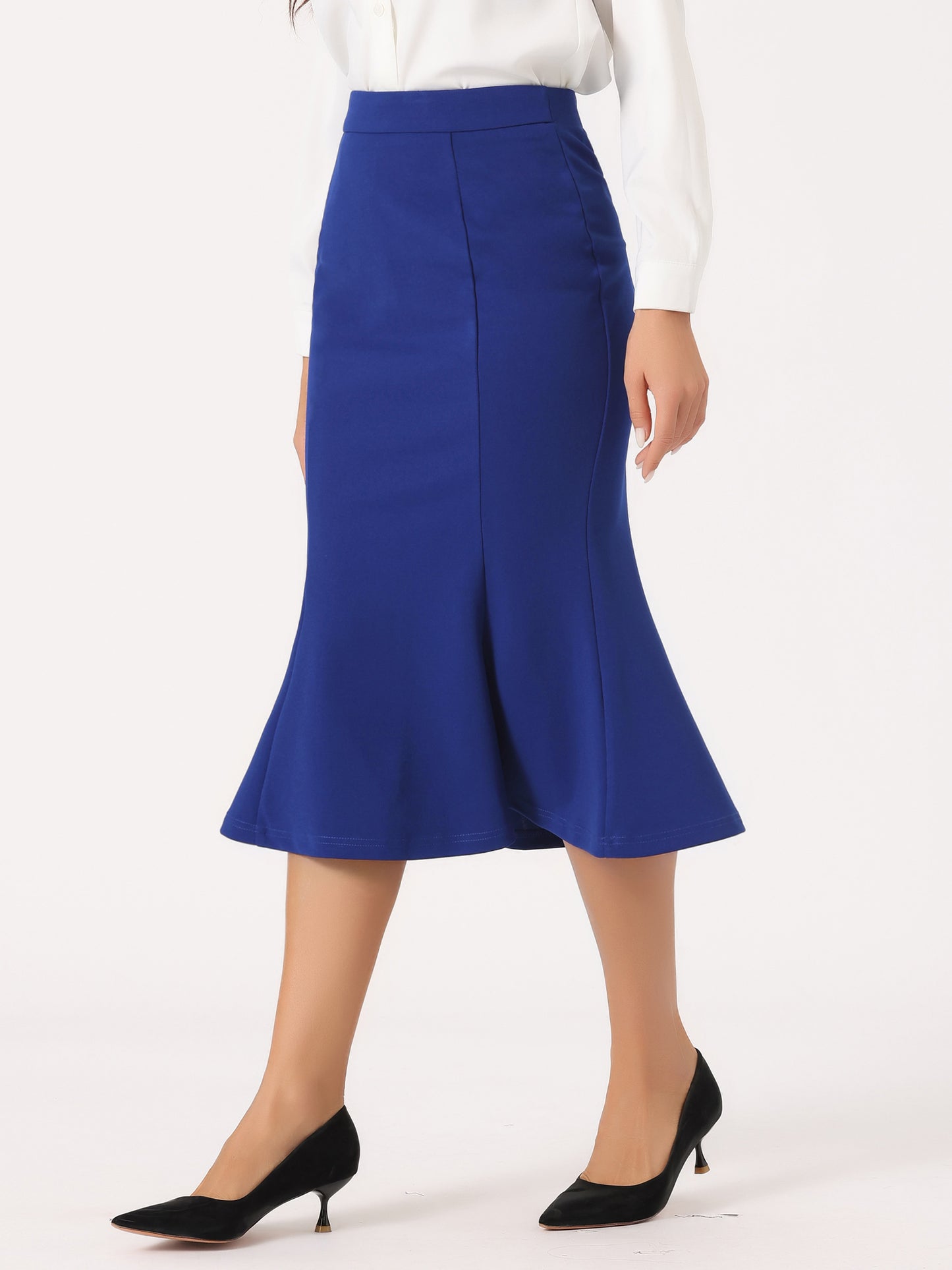 Women's Bodycon Skirt High Waist Ruffle Hem Fishtail Mermaid Midi Skirt