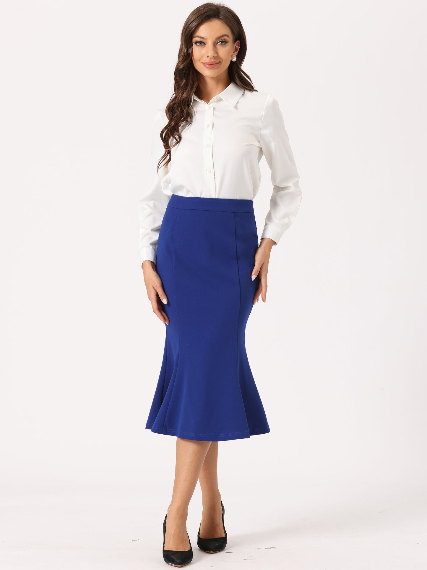 Women's Bodycon Skirt High Waist Ruffle Hem Fishtail Mermaid Midi Skirt