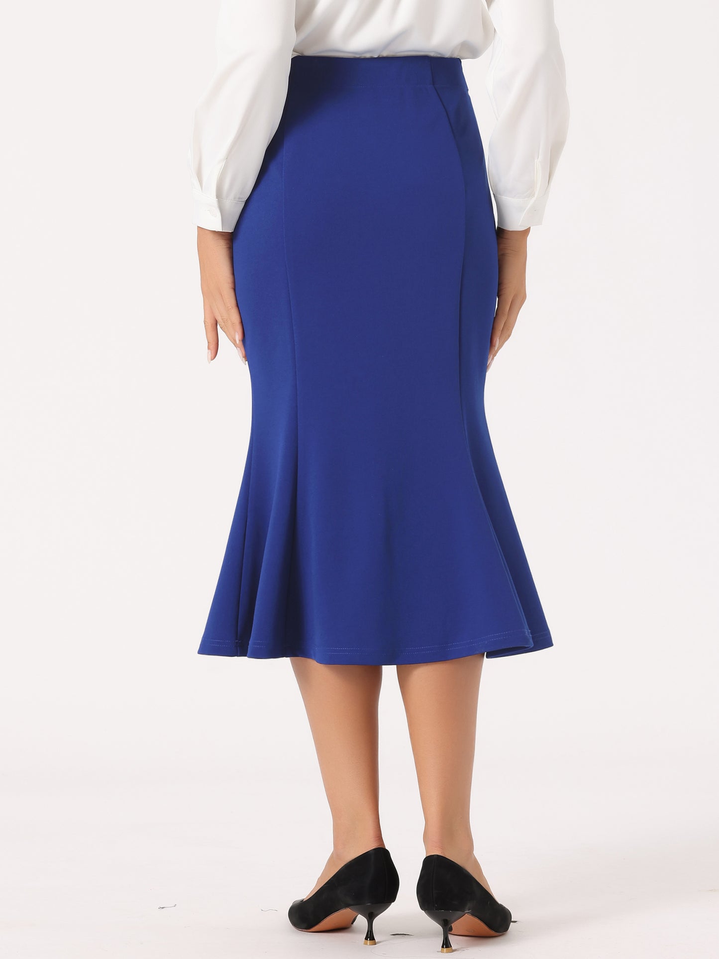 Women's Bodycon Skirt High Waist Ruffle Hem Fishtail Mermaid Midi Skirt