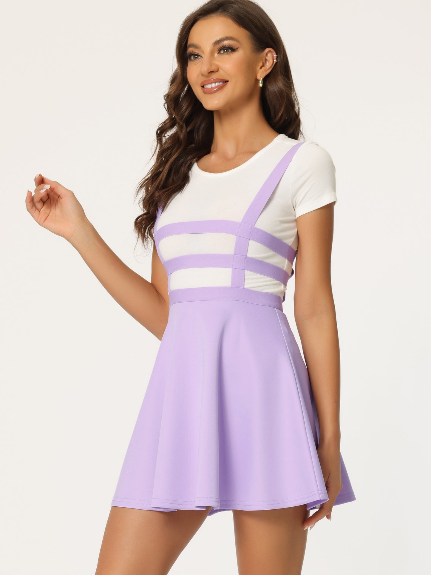 Women's Pleated Overall Summer Elastic Waist Kawaii A-Line Braces Suspender Skirt