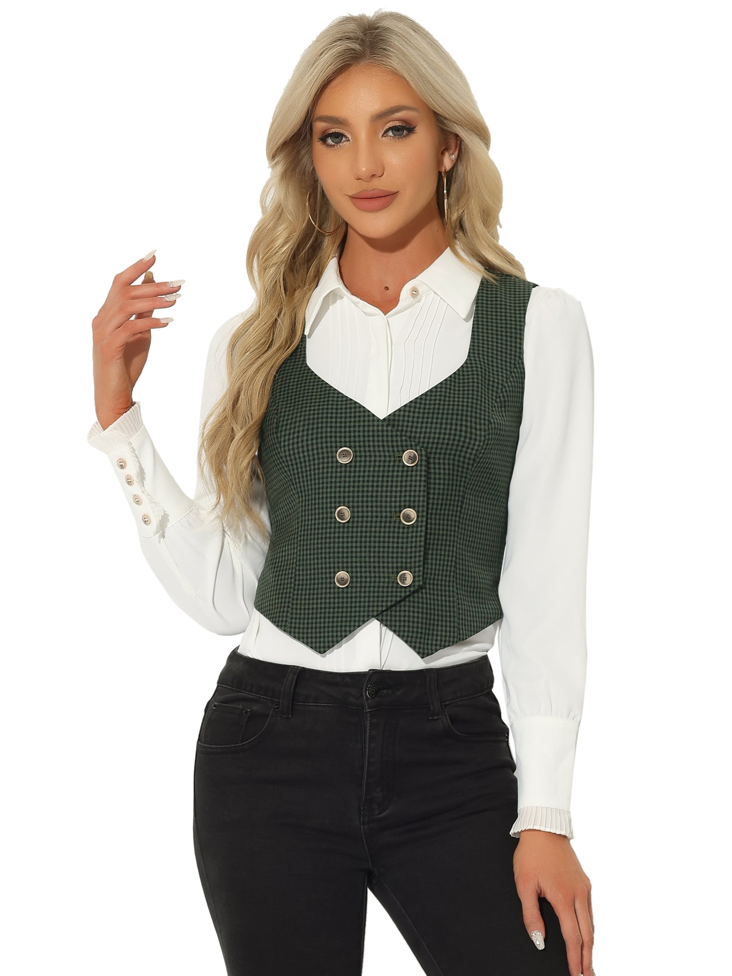 Women's Plaid Vest Vintage Retro Steampunk Double Breasted Suit Waistcoat