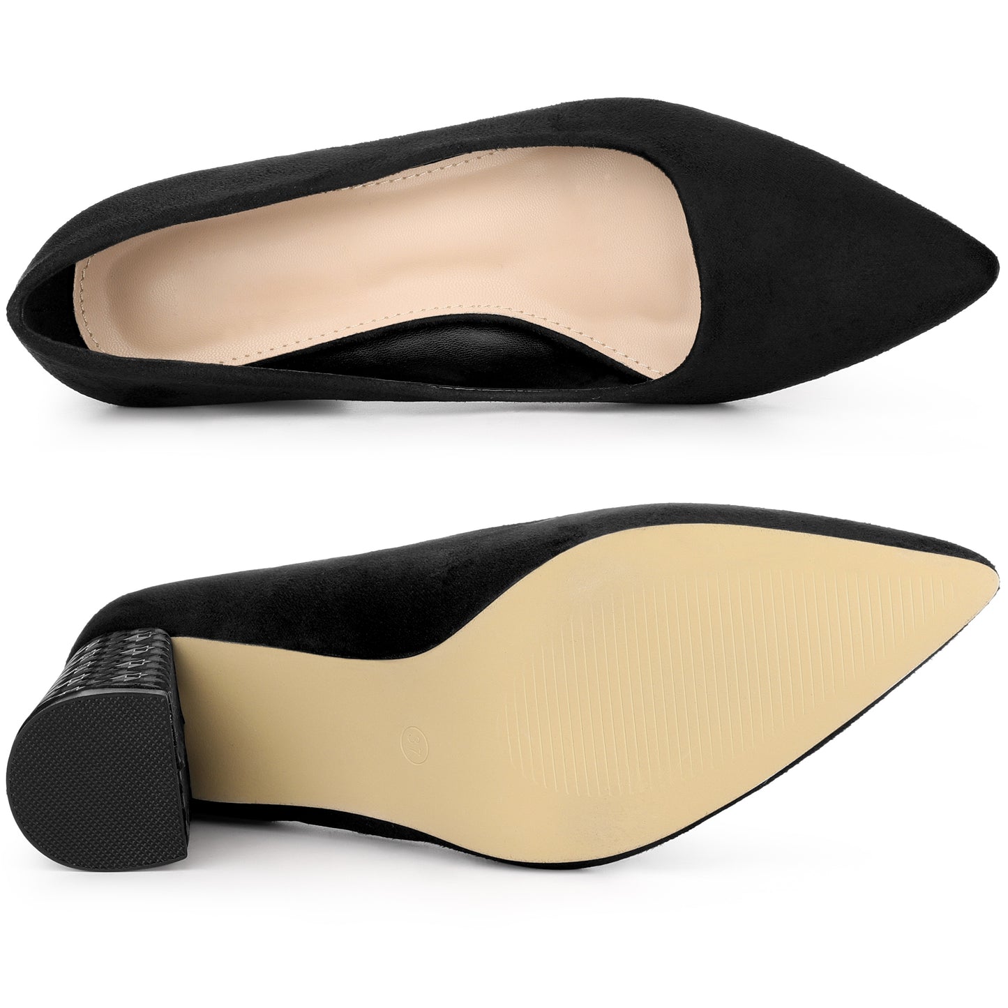 Zapatos de vestir para mujer con punta puntiaguda, sin cordones, estampado a cuadros, punta cerrada y tacón grueso