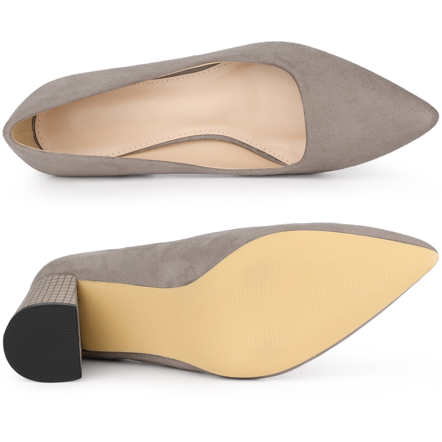 Zapatos de vestir para mujer con punta puntiaguda, sin cordones, estampado a cuadros, punta cerrada y tacón grueso