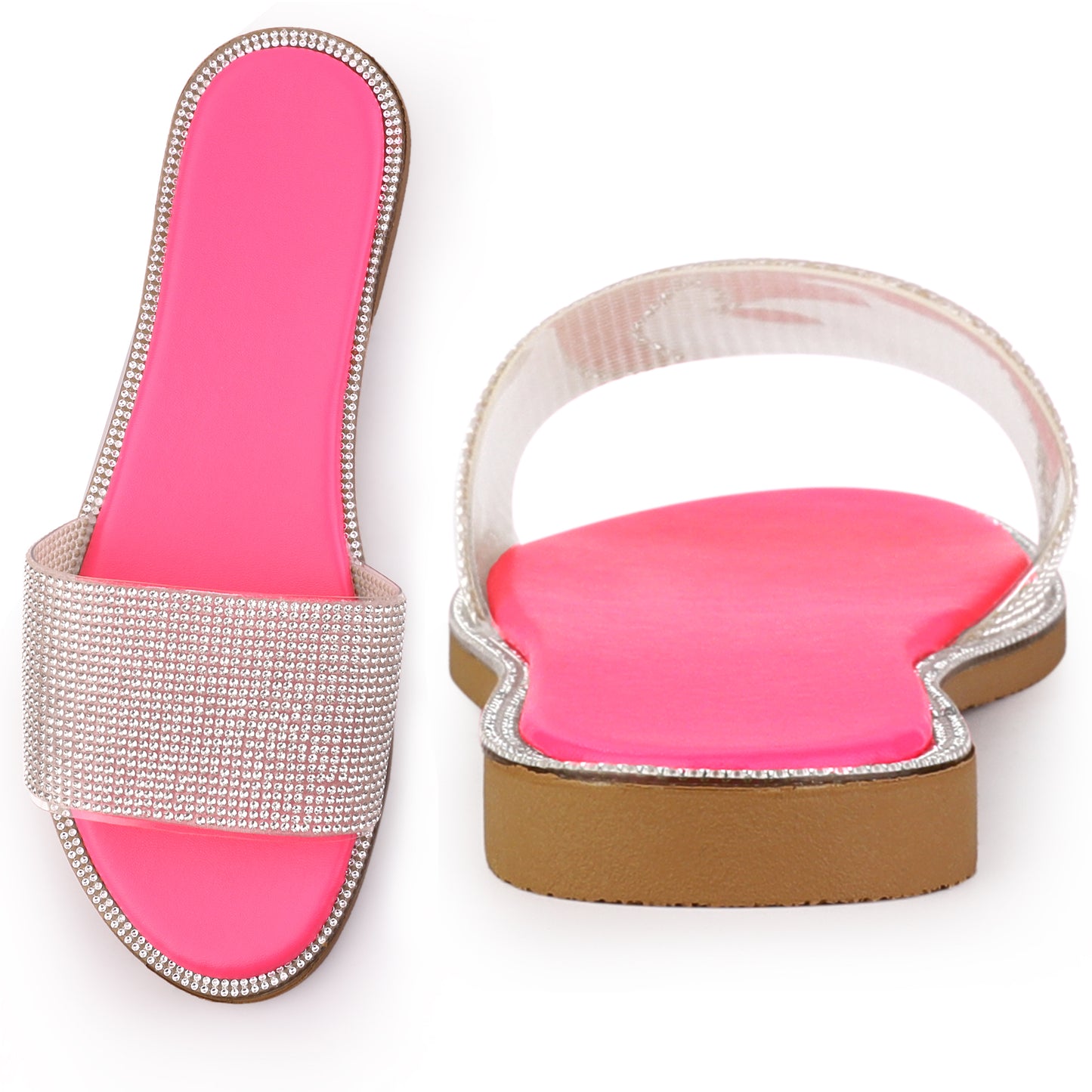 Women Beach Sandal Rhinestones Sandal Slip On Flat Sandals