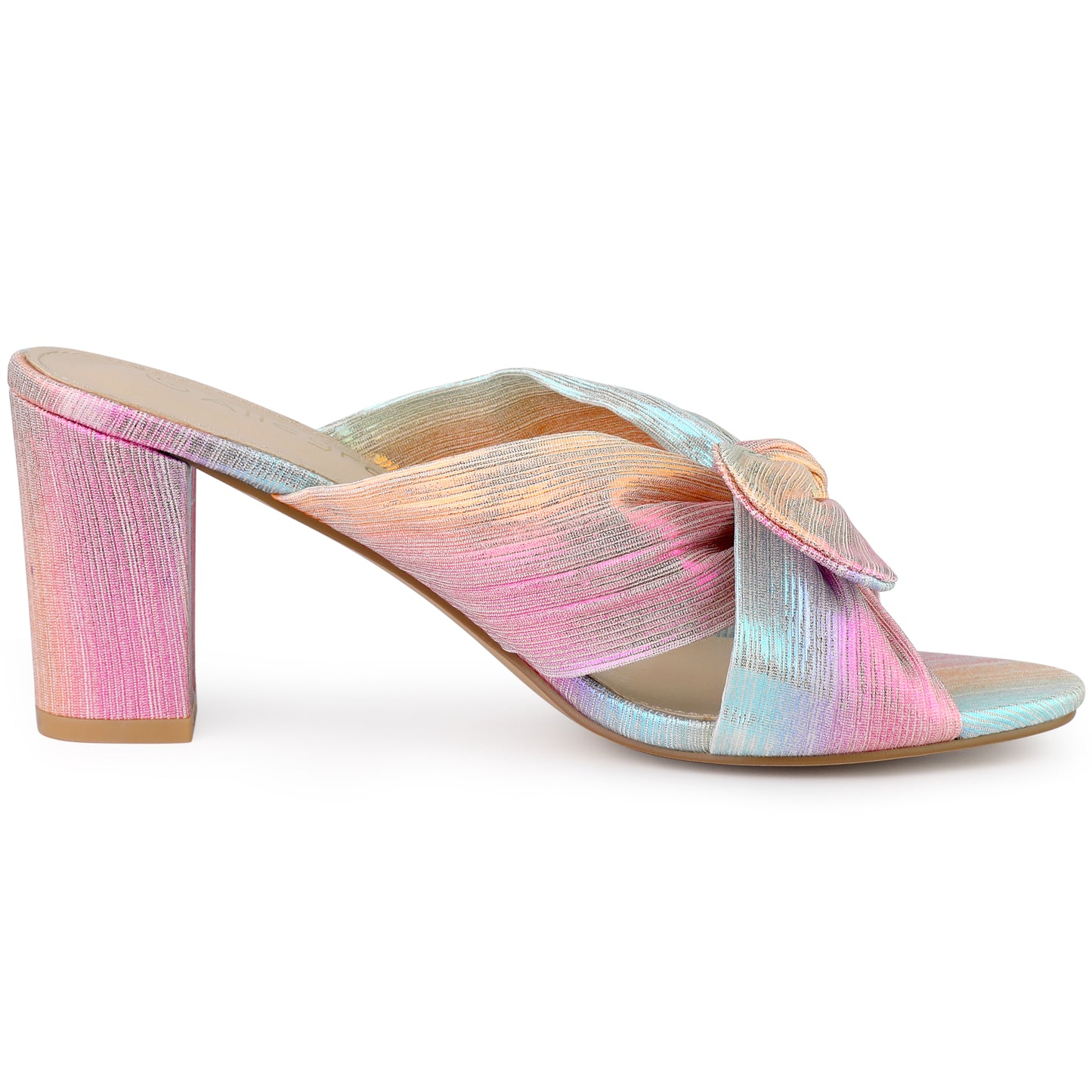 Women's Pleated Bowknot Slip On Chunky Heels Slide Sandals