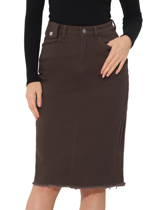 Falda vaquera informal para mujer, cintura alta, abertura trasera, elástica