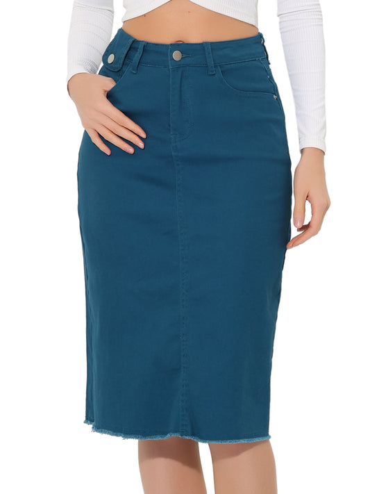 Women's Casual Jean Skirt High Waist Back Slit Stretch Denim Skirt