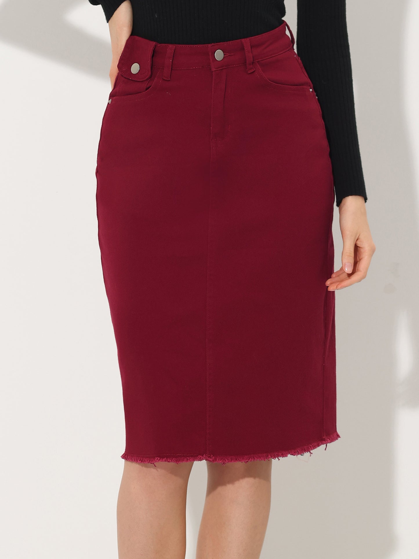 Falda vaquera informal para mujer, cintura alta, abertura trasera, elástica