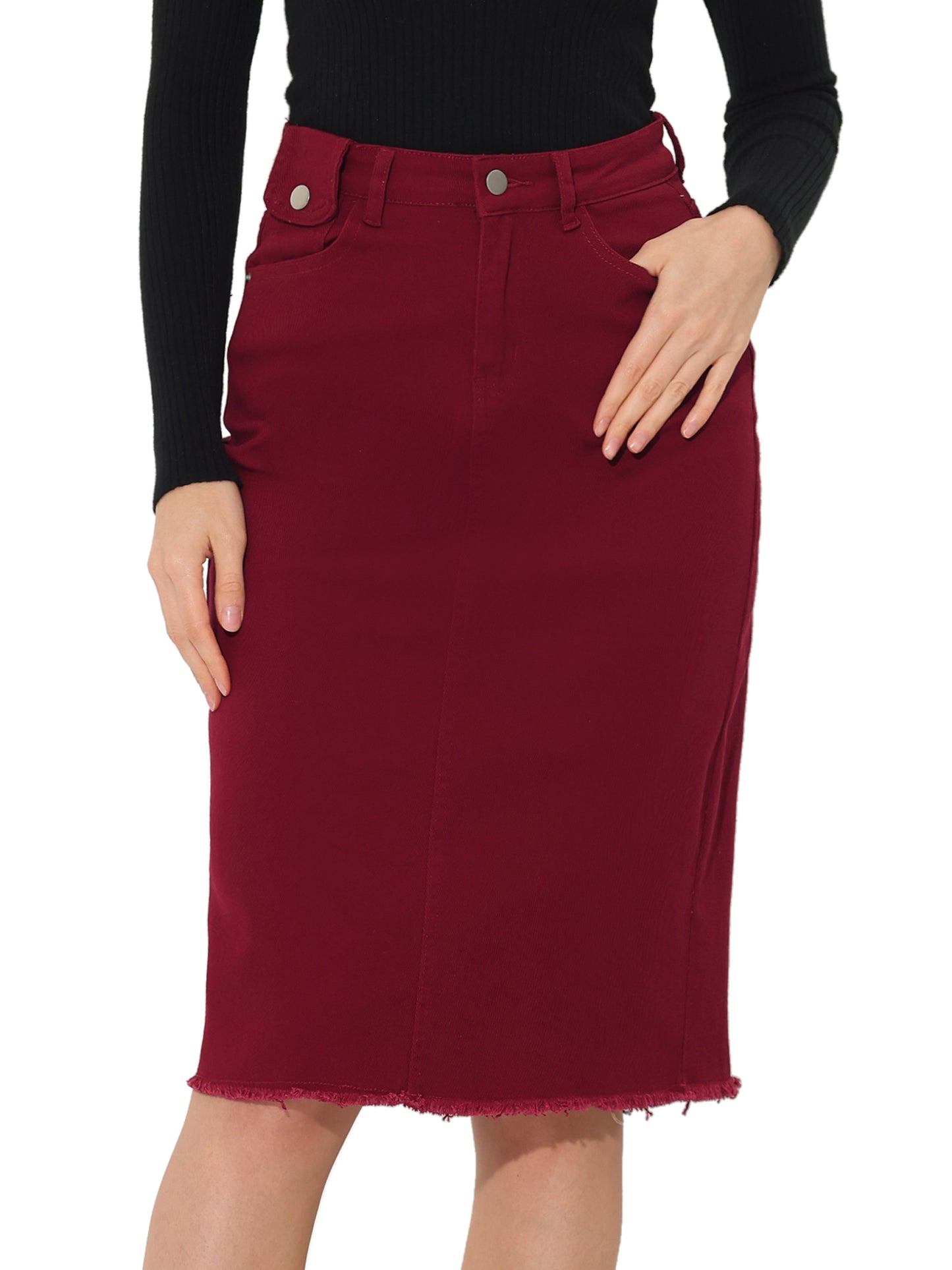 Falda vaquera informal para mujer, cintura alta, abertura trasera, elástica