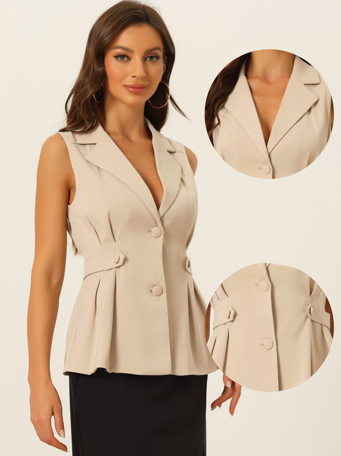 Women's Notched Lapel Collar Dressy Pleated Waistcoat Vest