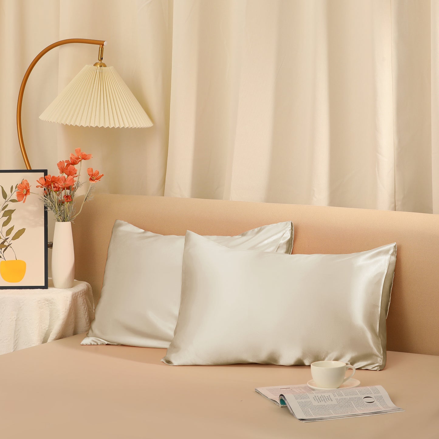 Satin Pillowcase for Hair and Skin Breathable and Soft Set of 2 with Envelope Closure