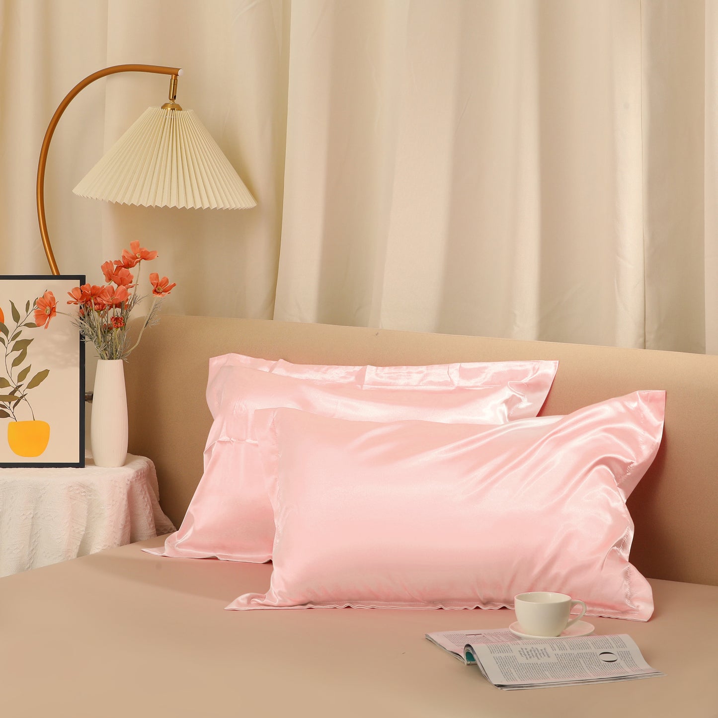 Satin Pillowcase for Hair and Skin Soft and Smooth Set of 2 with Envelope Closure
