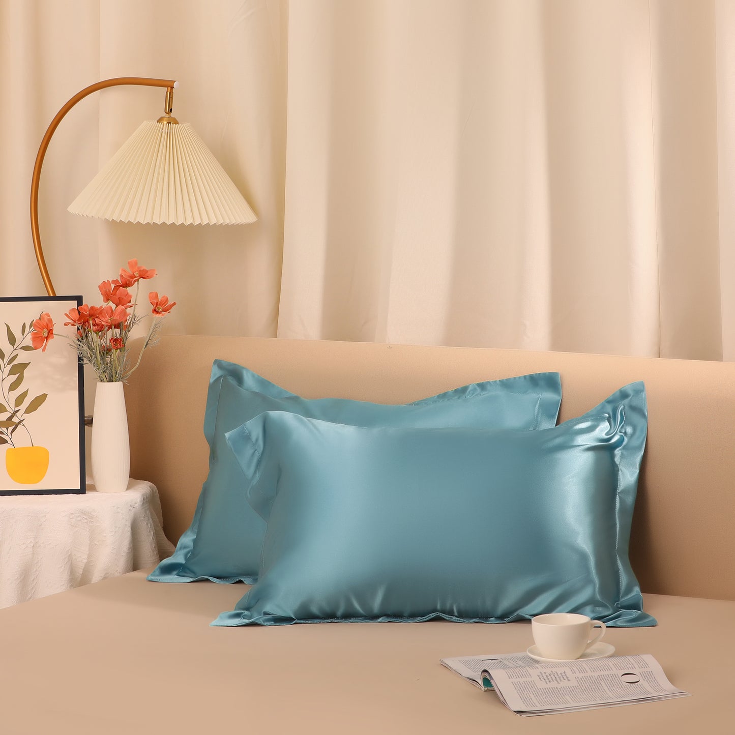 Satin Pillowcase for Hair and Skin Soft and Smooth Set of 2 with Envelope Closure
