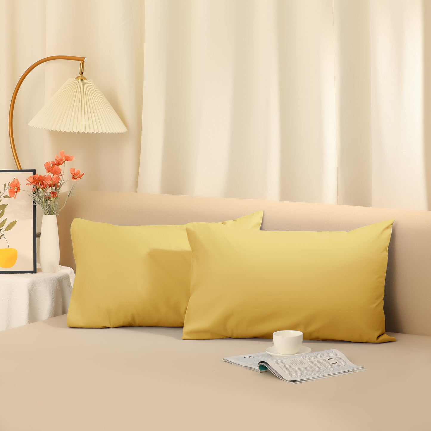 Cotton Pillowcases Set of 2 with Envelope Closure for Softness and Durable Standard