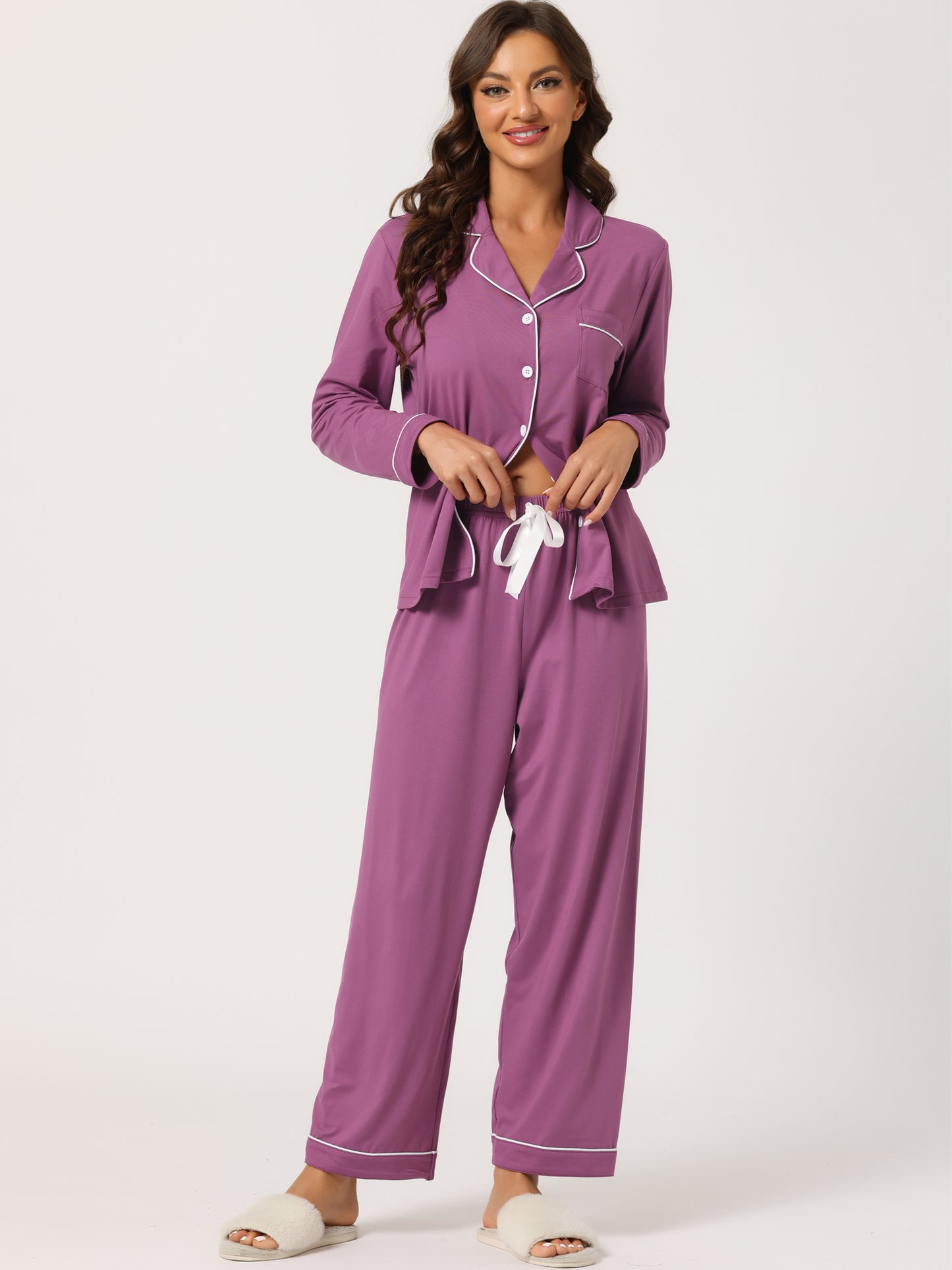 Women's Sleepwear Pajamas Modal Button Down Nightshirt Long Sleeves with Pants Loungewear Set