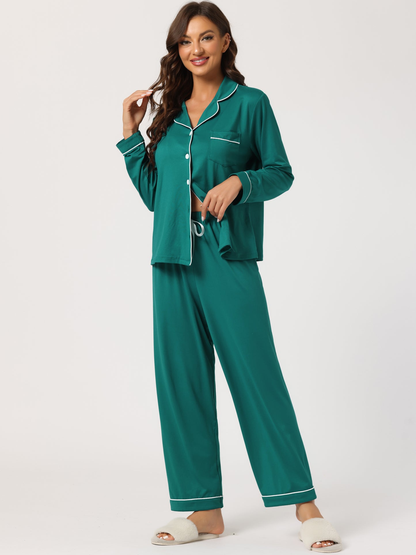 Pijama de mujer, camisón modal con botones, manga larga y pantalón, conjunto de ropa de estar por casa