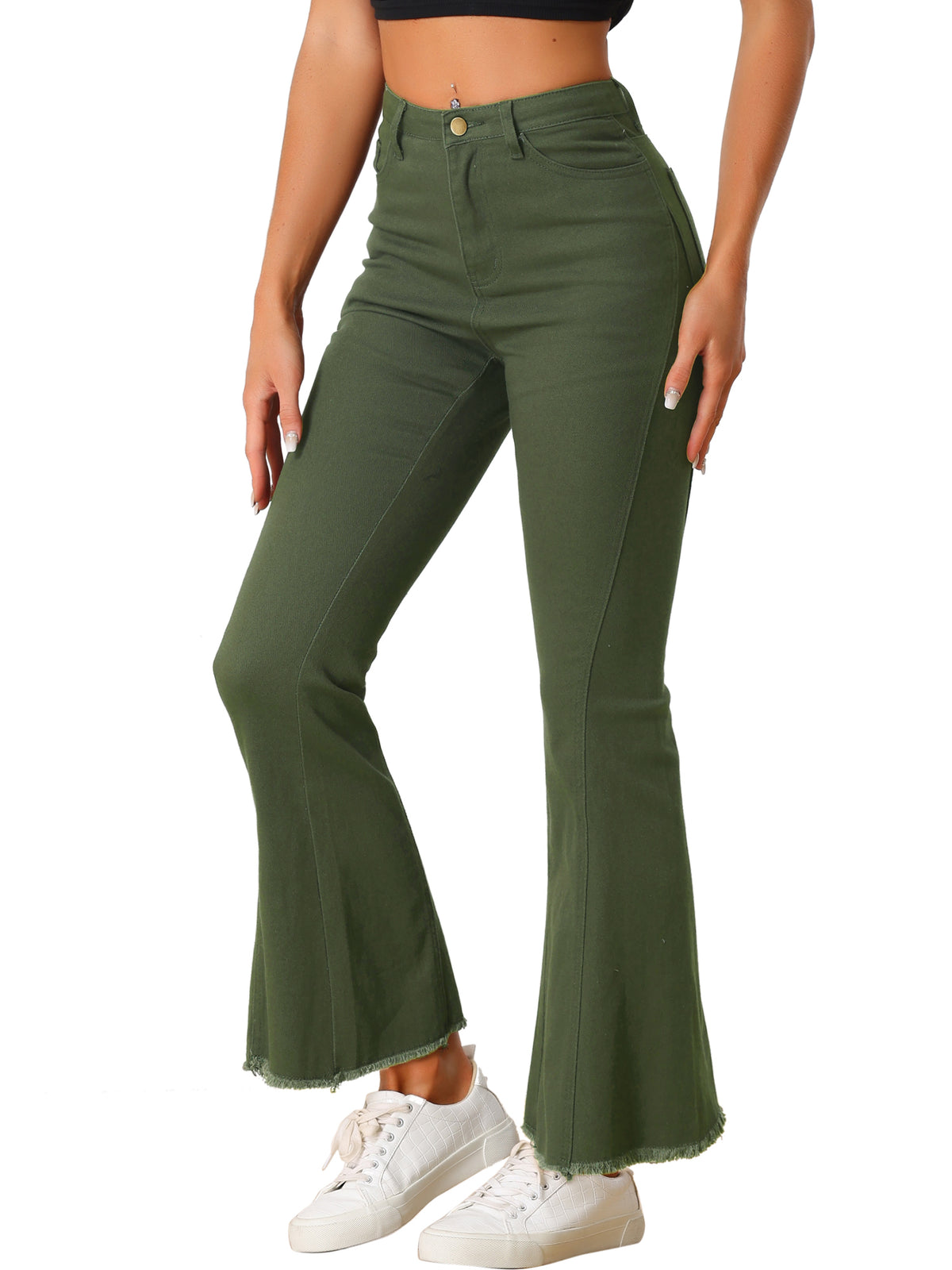 Women's 70s Vintage High Waist Stretch Denim Bell Bottom Flare Jeans