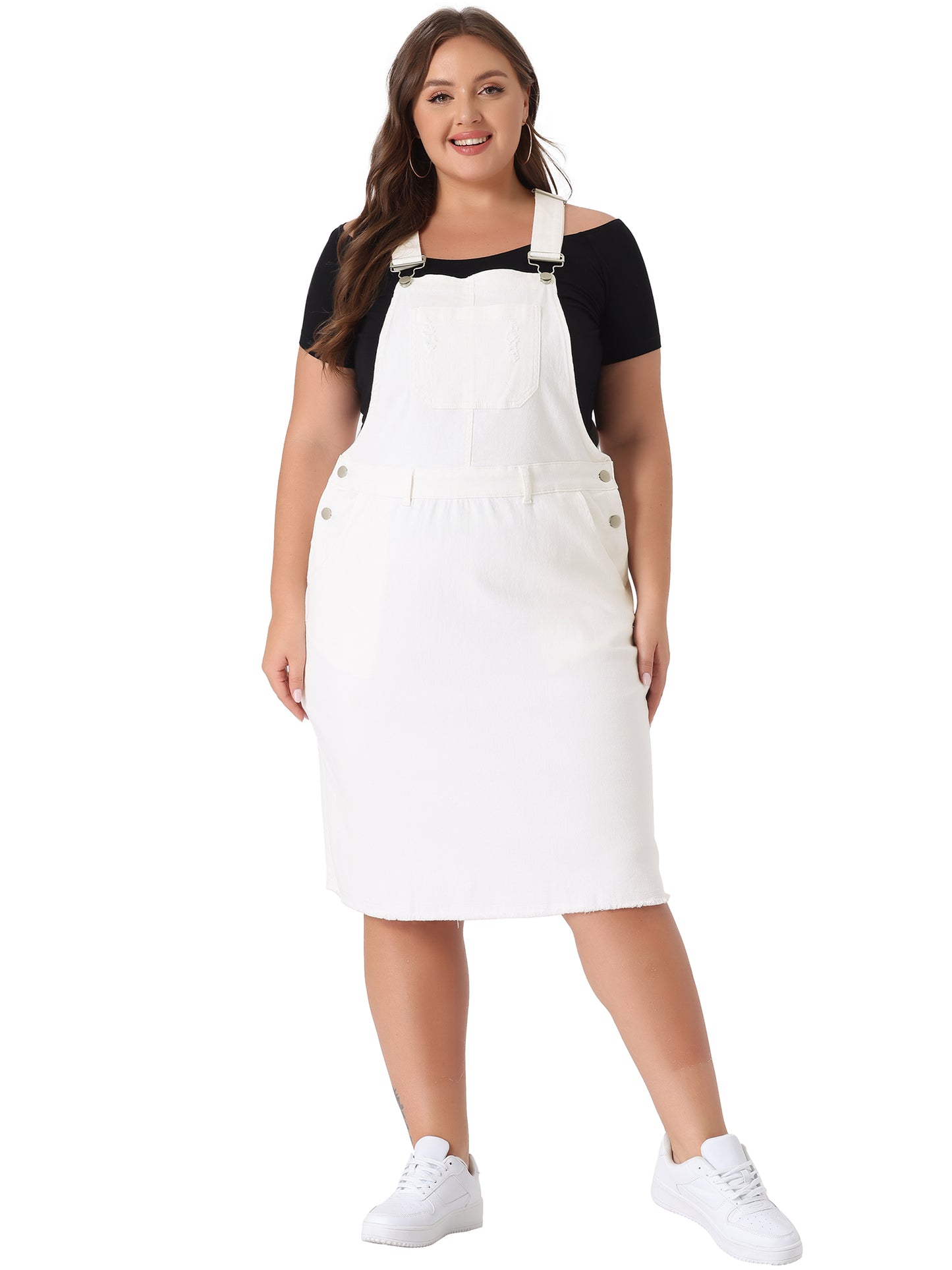 Women's Plus Size Overalls Dresses Jean Skirt Distressed Racerback Suspender Denim Overall Dress