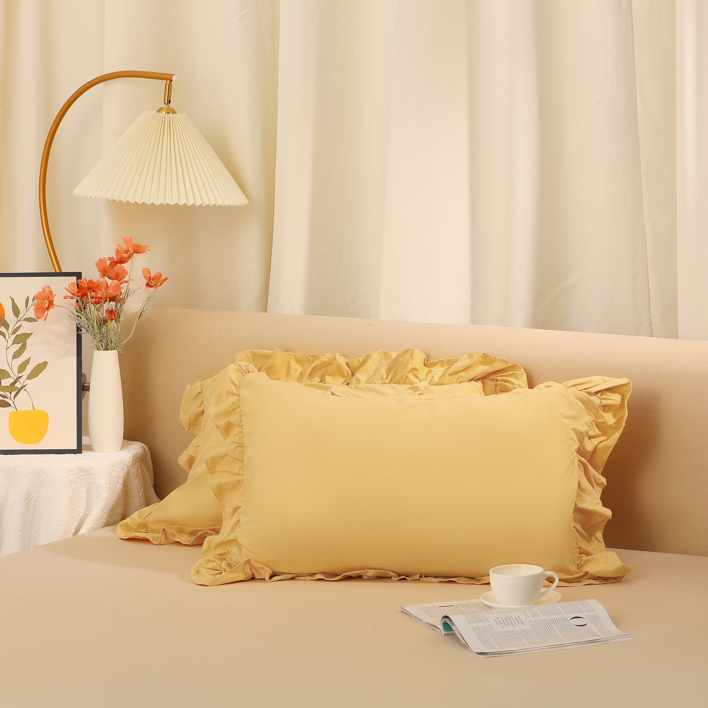 Single Layer Ruffled Pillowcase Standard Set of 2 with Envelope Closure, Birthday Gifts for Friends
