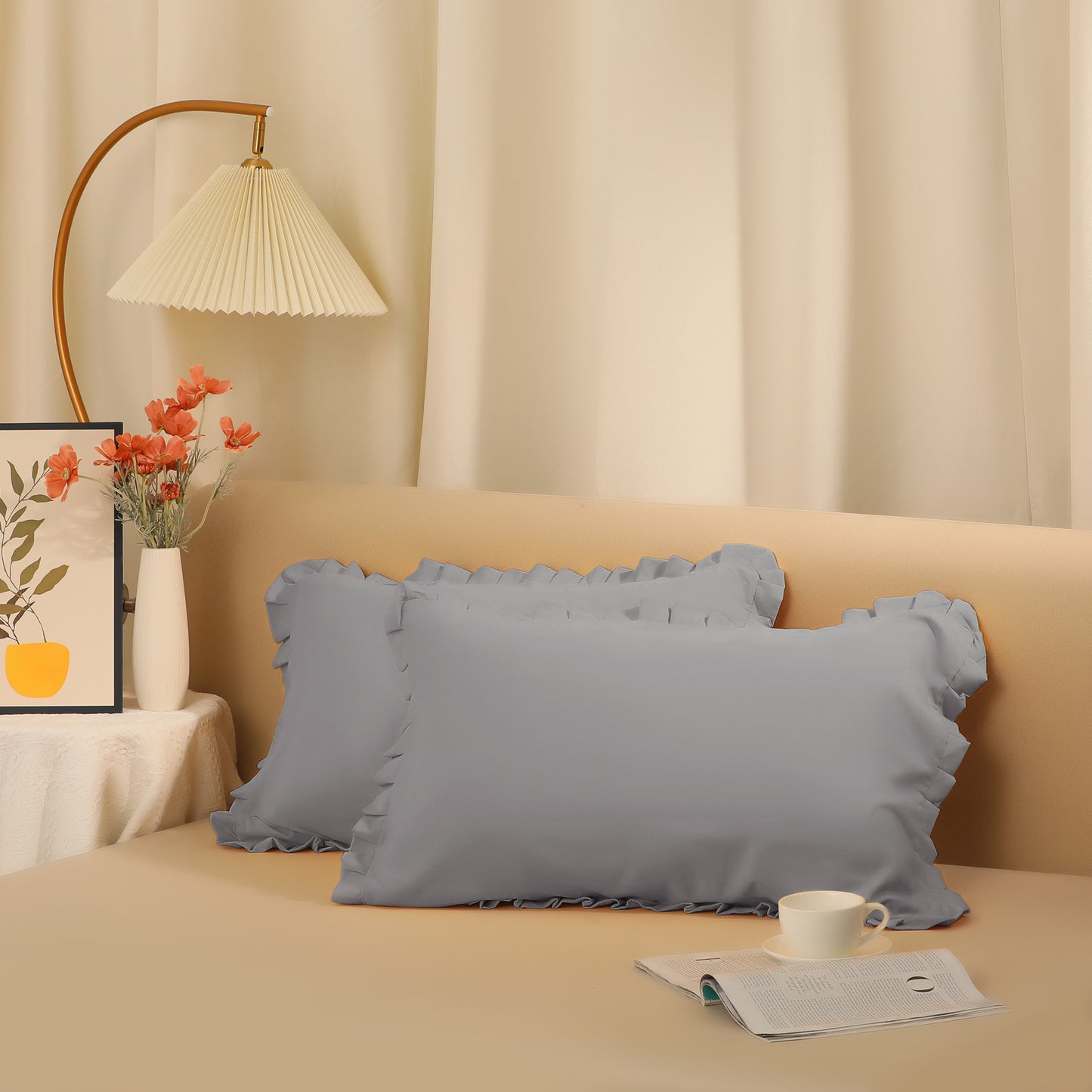 Ruffled Pillow Shams, Pack of 2 Edge Ruffled Pillow Cases Covers with Envelope Closure