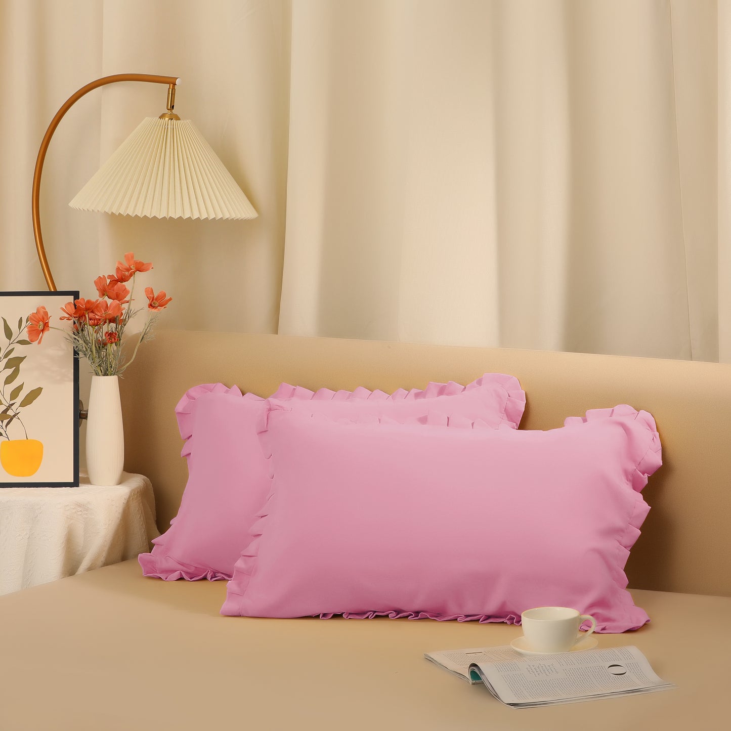 Ruffled Pillow Shams, Pack of 2 Edge Ruffled Pillow Cases Covers with Envelope Closure