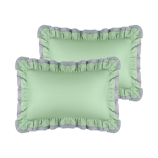 Double Layer Ruffle Pillow Shams, Set of 2 Pillow Cases Covers with Envelope Closure