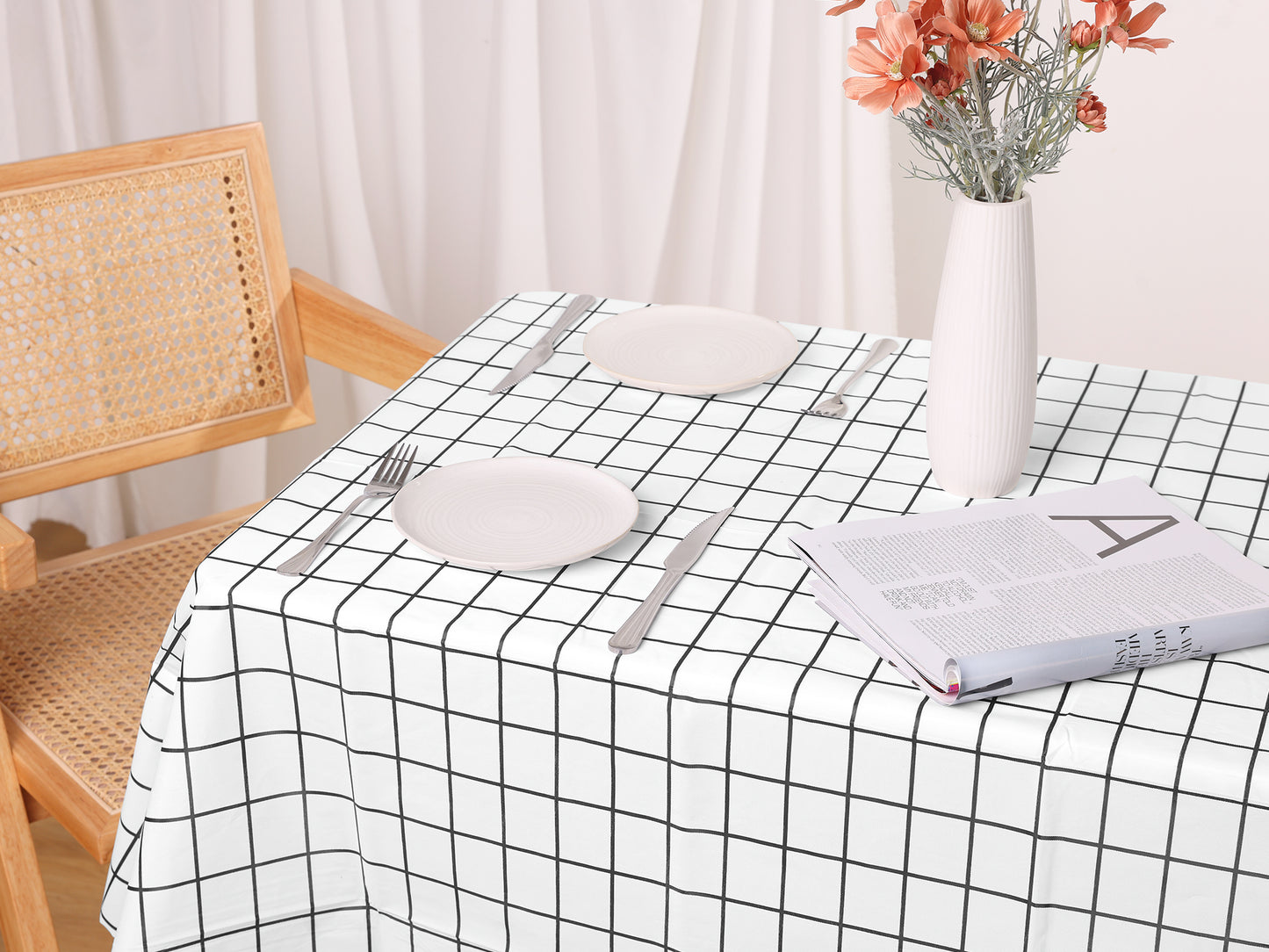 Rectangle Checkered Tablecloth 6 Pack, Disposable Plastic Waterproof Table Cover