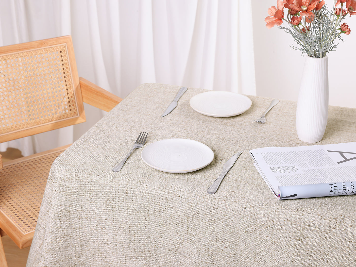 1 Pack Rectangle Tablecloth with Tassels, Wrinkle Resistant Washable Cotton Linen