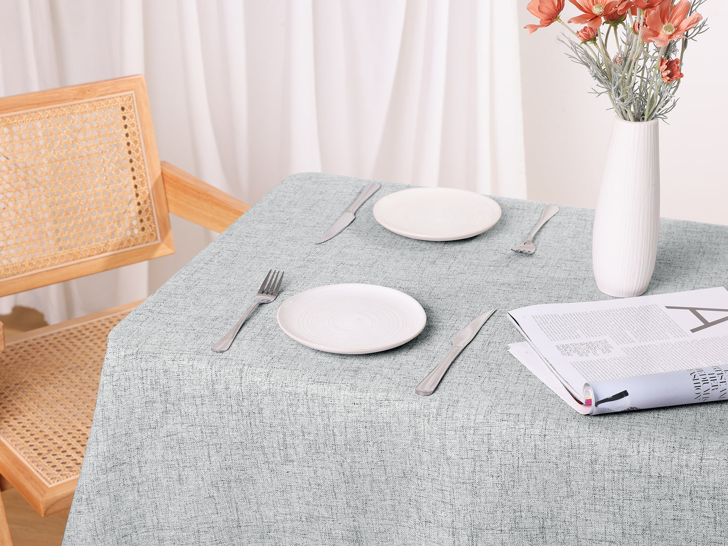 1 Pack Rectangle Tablecloth with Tassels, Wrinkle Resistant Washable Cotton Linen