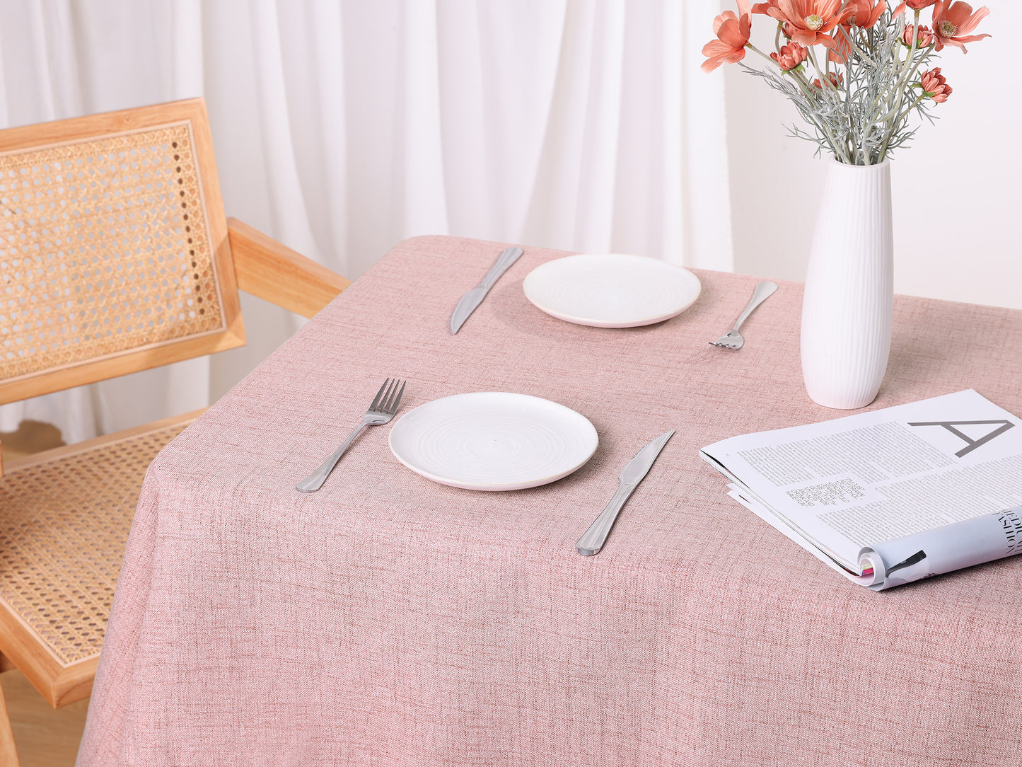 1 Pack Rectangle Tablecloth with Tassels, Wrinkle Resistant Washable Cotton Linen