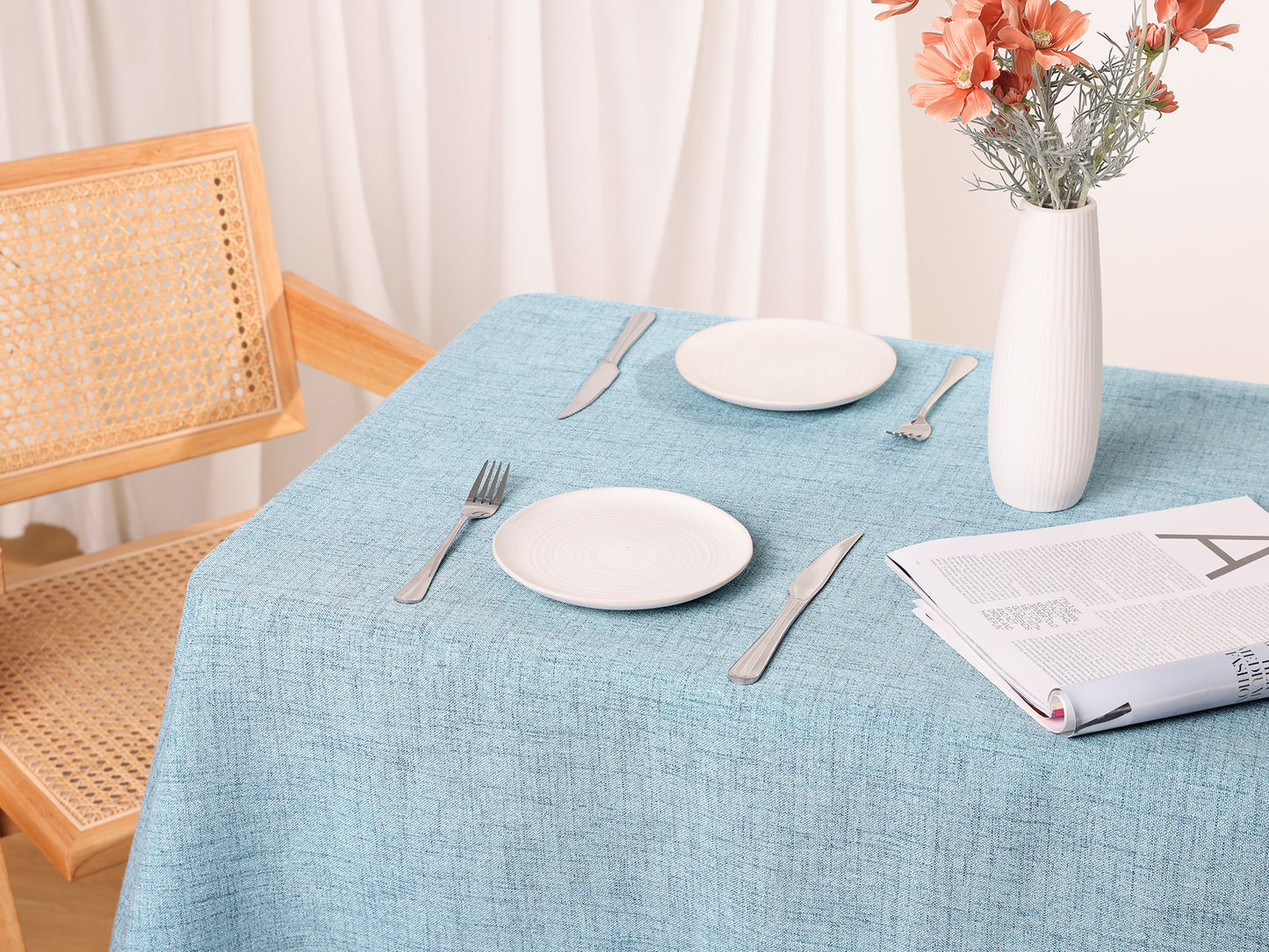 1 Pack Rectangle Tablecloth with Tassels, Wrinkle Resistant Washable Cotton Linen
