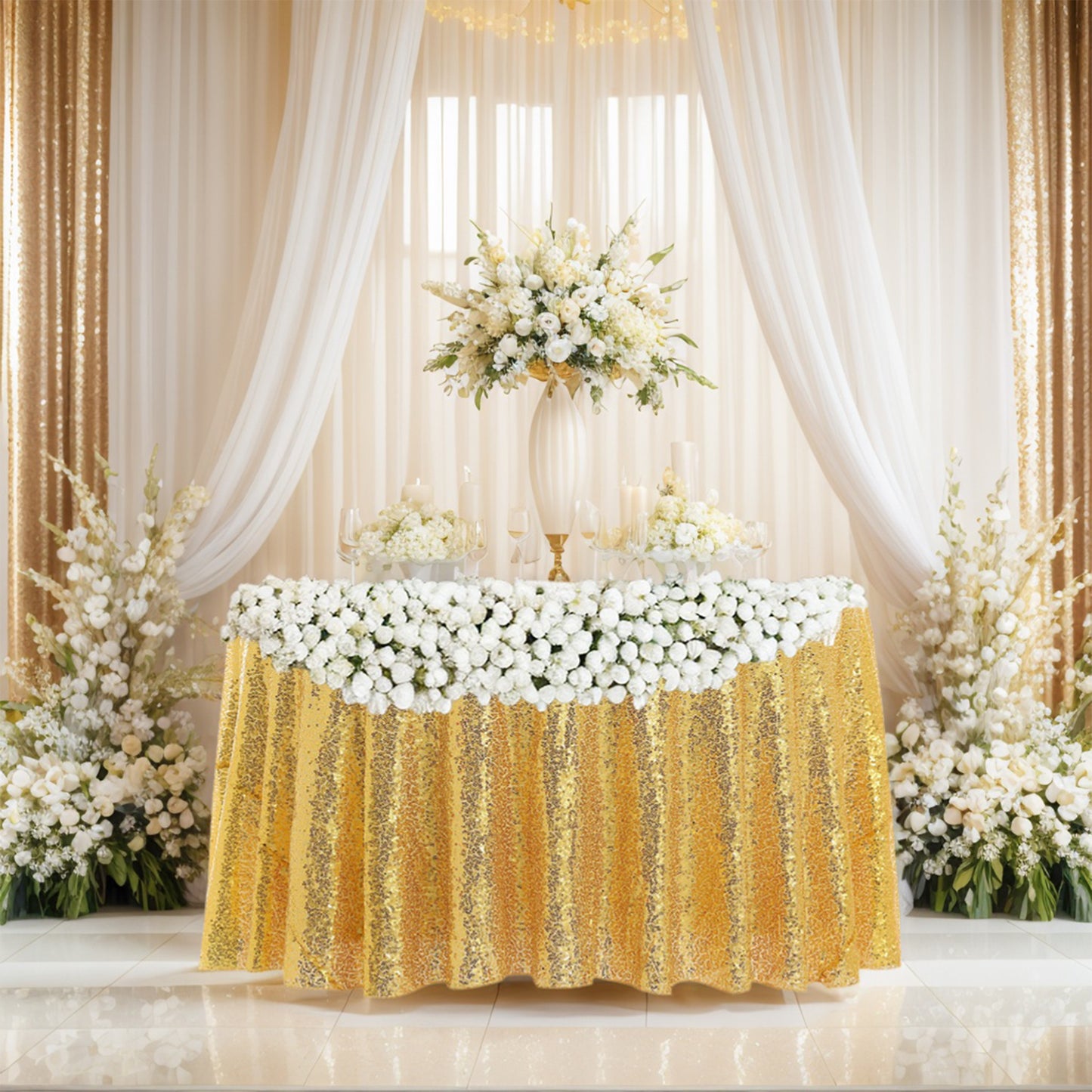 1 Pack Round Tablecloth, Polyester Sequin Table Cover