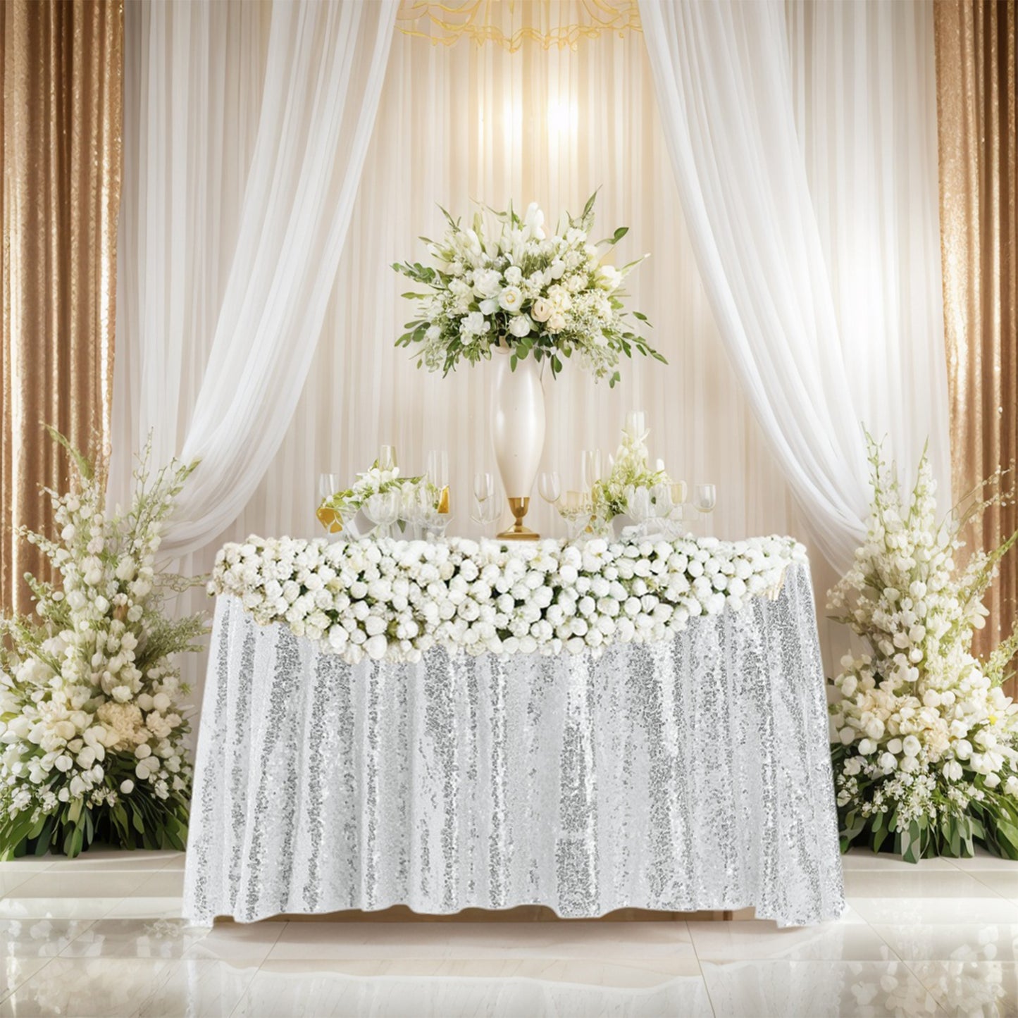 1 Pack Round Tablecloth, Polyester Sequin Table Cover