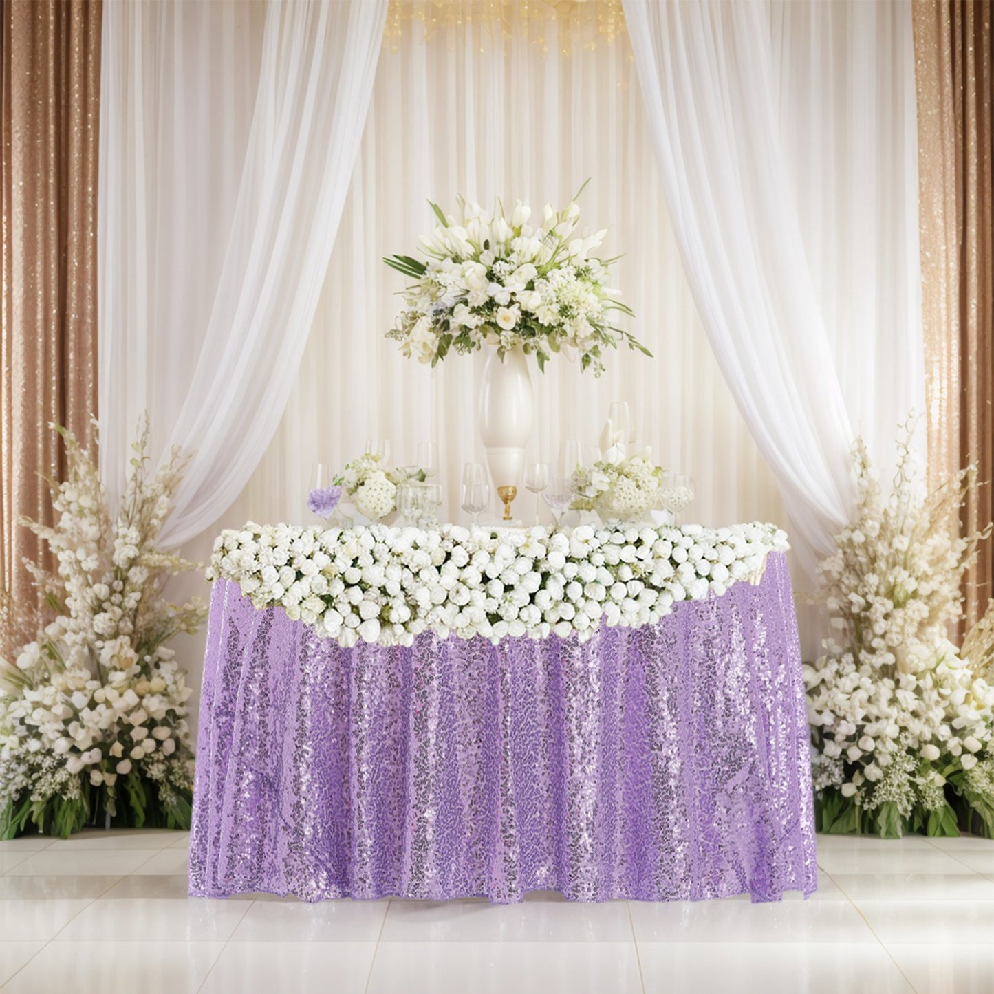 1 Pack Round Tablecloth, Polyester Sequin Table Cover