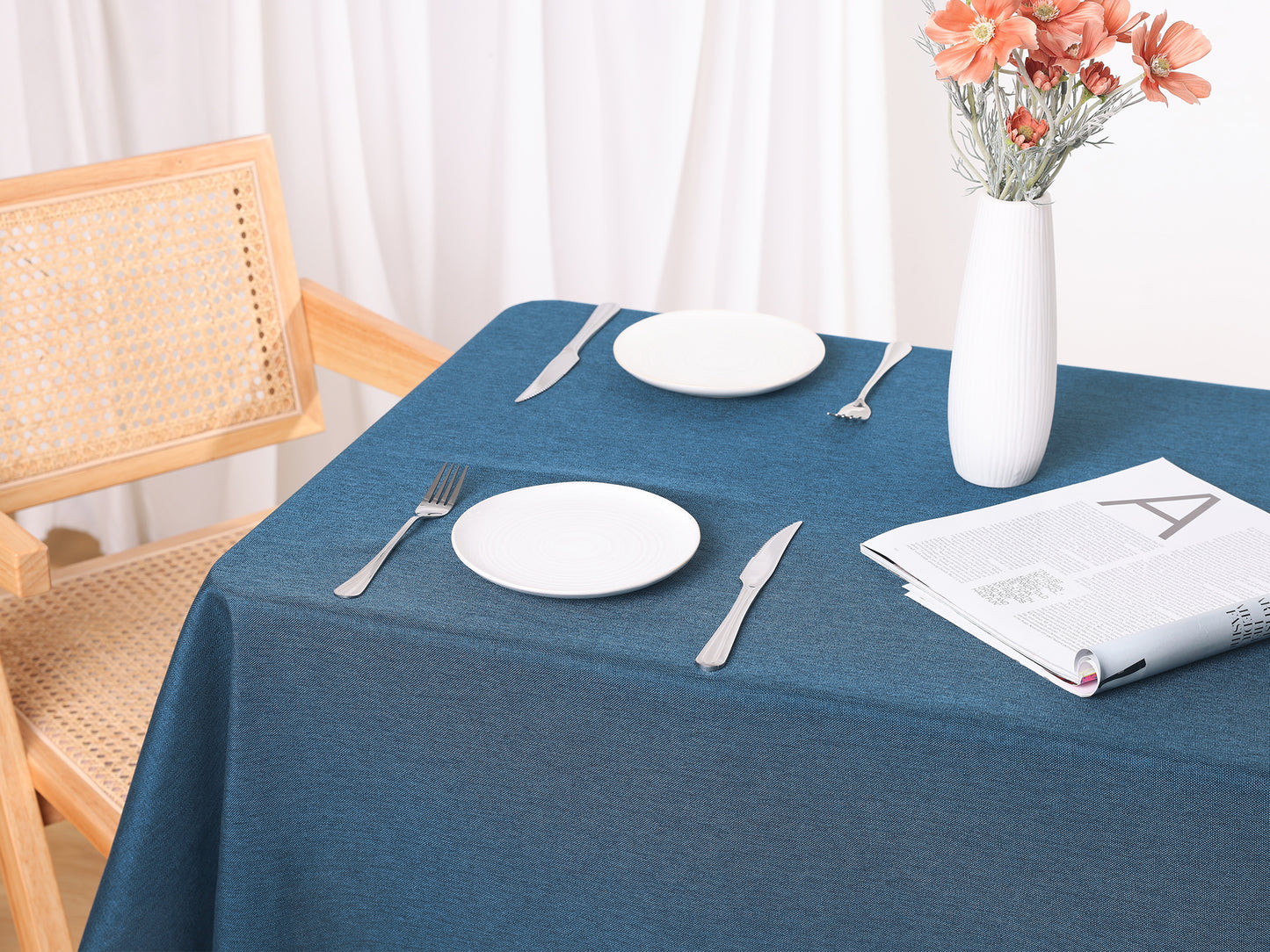 1 Pack Rectangle Tablecloth, Cotton Linen Waterproof Spillproof Wrinkle Free Table Cover