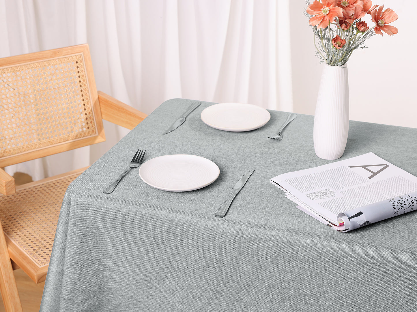 1 Pack Rectangle Tablecloth, Cotton Linen Waterproof Spillproof Wrinkle Free Table Cover