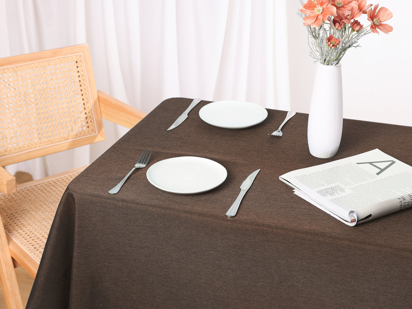 1 Pack Rectangle Tablecloth, Cotton Linen Waterproof Spillproof Wrinkle Free Table Cover