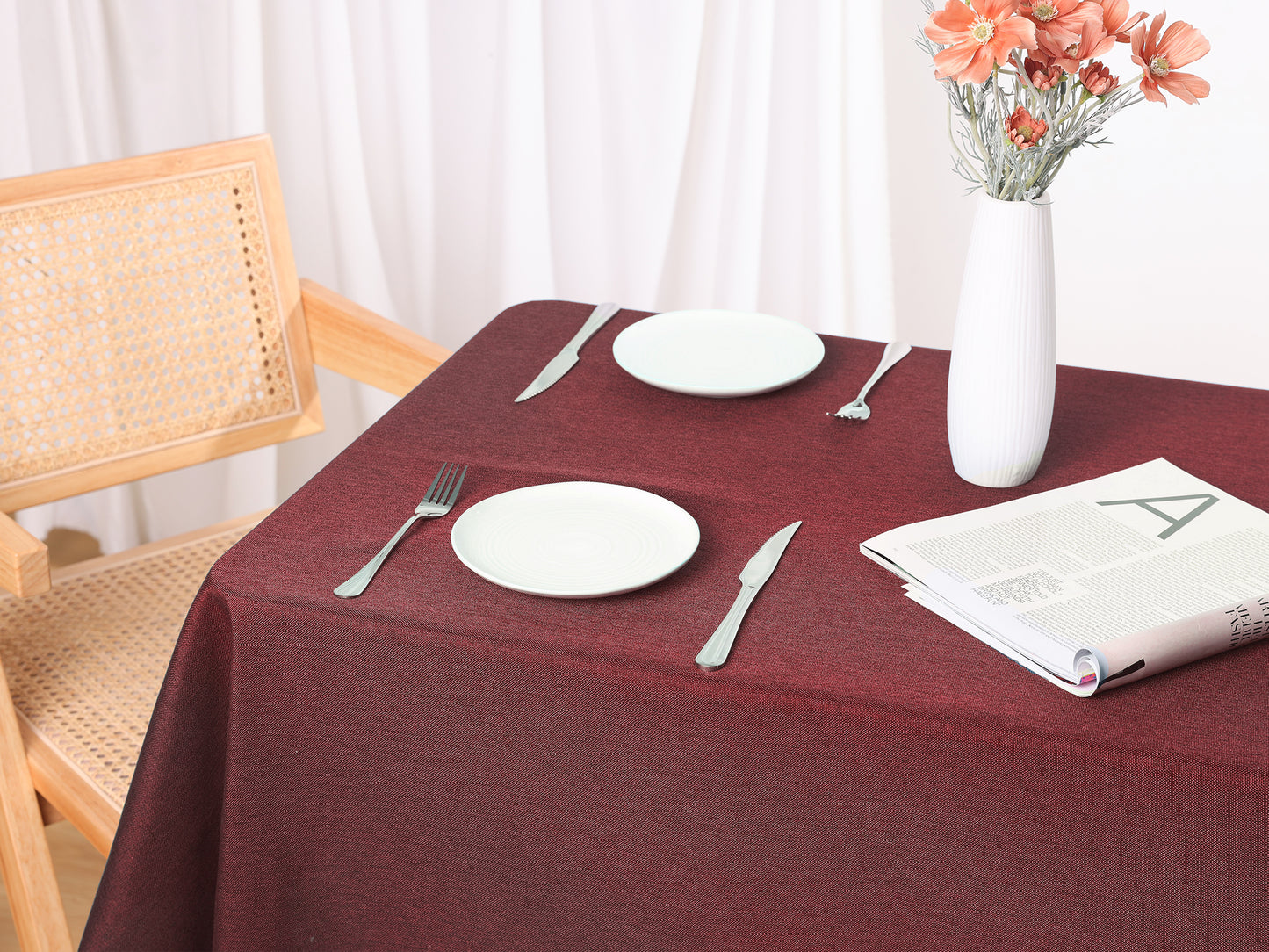 1 Pack Rectangle Tablecloth, Cotton Linen Waterproof Spillproof Wrinkle Free Table Cover