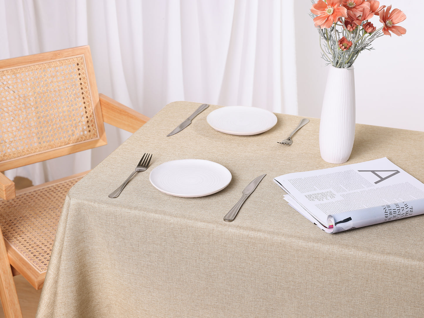 1 Pack Rectangle Tablecloth, Cotton Linen Waterproof Spillproof Wrinkle Free Table Cover